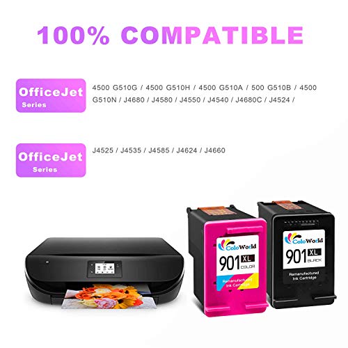 ColoWorld Remanufactured 901 Ink Cartridge Replacement for HP 901 XL Combo Pack Work with OfficeJet J4550 J4680 4500 J4580 J4540 J4500 J4680c G510a G510b G510g G510h G510n Printer (1 Black 1 Color)