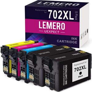 702xl lemerouexpect remanufactured ink cartridges replacement for epson 702xl 702 xl t702xl for workforce pro wf-3720 wf-3730 wf-3733 printer black cyan magenta yellow, 5p