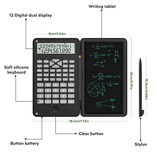 LMAIVE Scientific Calculators, Calculators 12-Digit Calculator with Writing Tablet, Foldable Financial Calculator, LCD Dual Display Desk Calculator Pocket Calculator for School Office