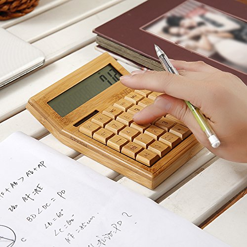 Sengu Functional Desktop Calculator Solar Power Bamboo Calculators with 12-Digit Large Display …