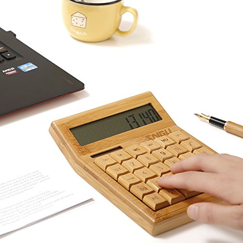 Sengu Functional Desktop Calculator Solar Power Bamboo Calculators with 12-Digit Large Display …