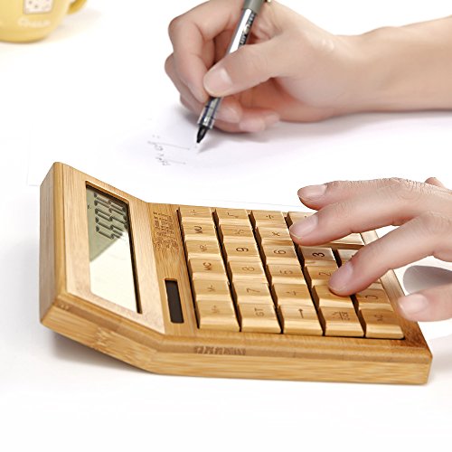 Sengu Functional Desktop Calculator Solar Power Bamboo Calculators with 12-Digit Large Display …