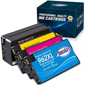 paeolos remanufactured upgraded 962xl ink cartridges combo pack replacement for hp 962 xl 962xl work for hp officejet pro 9015 9025 9010 9012 9018 9020 9026 9027 9028 9029 printer,4 packs