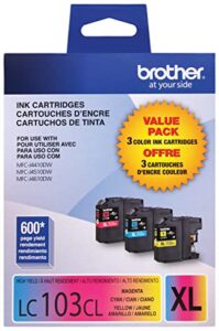 brother genuine high yield color ink cartridge, replacement color ink, includes 1 cartridge each of cyan, magenta & yellow, page yield upto 600 pages/cartridge, lc103 (pack of 5, 15 count total)