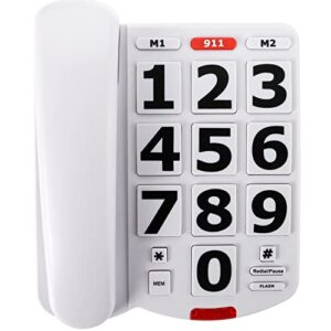 yopay amplified single line corded desk telephone, large buttons phones for seniors, extra loud ringer desk phone easy to read, white, elderly friendly