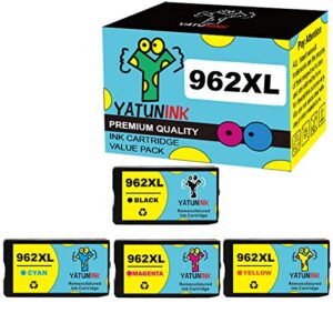 yatunink remanufactured ink cartridge replacement for hp 962xl black 962 xl cyan magenta yellow ink cartridges combo pack for hp officejet 9012 officejet pro 9010 9015 9018 9020 9025 printer (4 pack)