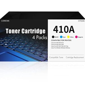 410a 410x standard yield toner: 4-pack compatible for hp 410a cf410a cf410x cartridge for color pro mfp m477fnw m477fdn m477fdw m452dn m452dw m452nw mfpm377dw m377dw printer(black cyan yellow magenta)
