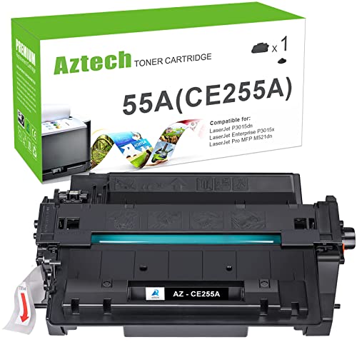 Aztech Compatible Toner Cartridge Replacement for HP 55A CE255A 55X CE255X P3015 P3015dn P3015x Pro 500 MFP M521dn M521dw M521 M525 Printer Ink (Black, 1-Pack)