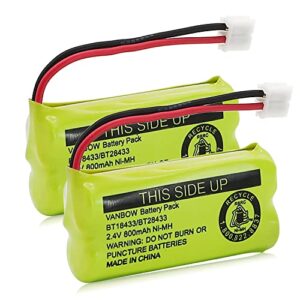 bt18433/bt28433 2.4v 800mah ni-mh cordless phone battery, also compatible with at&t bt184342/bt284342 bt8300 bt1011 bt1018 bt1022 bt1031 2sn-aaa55h-s-j1 cs6120 cs6209 cl80109 el52419 (pack 2)