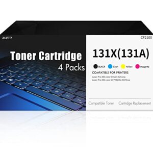 131x 131a cf210a toner cartridge: 4-pack compatible for hp cf210x cf211x cf212x cf213x for hp pro 200 color mfp m251nw m276nw m251n m276n m276 m251 printer ( black cyan yellow magenta )