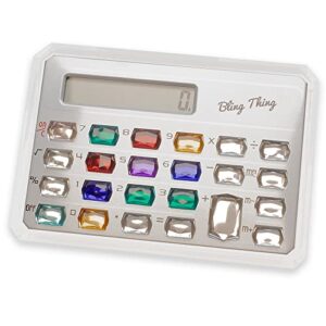 Gemstone Pocket Calculator | Silver | Compact | Cute Fun Charming | Large Colorful Crystal Bling Buttons