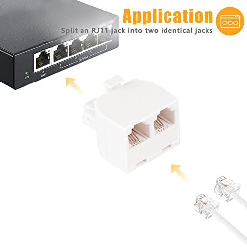 Uvital RJ11 Plug 1 to 2 Dual Phone Line Splitter Wall Jack Split into Two Modular Converter Adapter