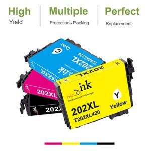 HOINKLO Remanufactured 202 Ink Cartridge Replacement for Epson 202 XL 202XL T202XL for Expression Home XP-5100 Workforce WF-2860 Printer New Upgraded Chips (1 Black, 1 Cyan, 1 Magenta, 1 Yellow)