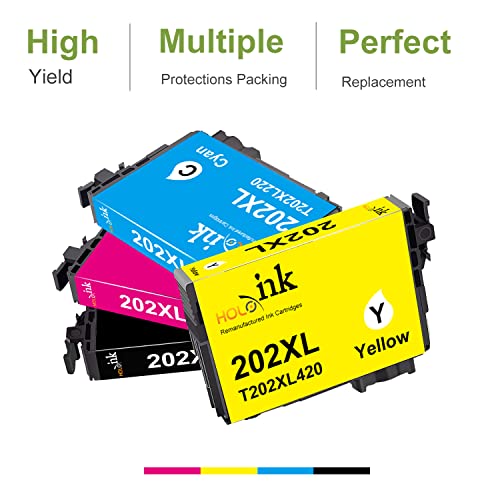 HOINKLO Remanufactured 202 Ink Cartridge Replacement for Epson 202 XL 202XL T202XL for Expression Home XP-5100 Workforce WF-2860 Printer New Upgraded Chips (1 Black, 1 Cyan, 1 Magenta, 1 Yellow)