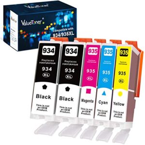 valuetoner compatible ink cartridge replacement for hp 934 xl and 935 xl ink cartridges for officejet pro 6812 6815 6830 6230 6835 6820 6220 printer (2 black 1 cyan 1 magenta 1 yellow, 5-pack)