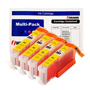 ink4work 4 pack compatible ink cartridge replacement for canon cli-251xl cli-251 xl yellow to use with pixma mx722 mx922 ip7220 ip8720 ix6820 mg5420 mg5422 mg5520 mg5522 mg5620 (yellow, 4-pack)