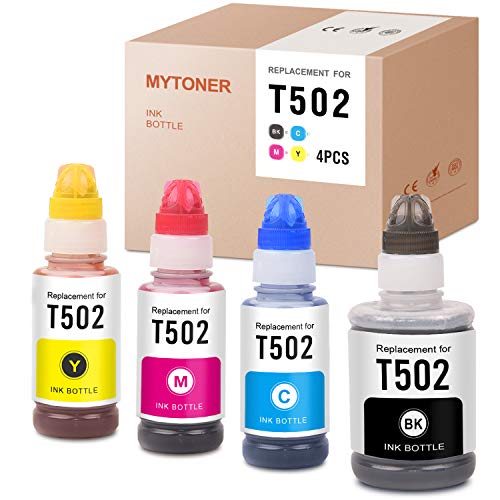 MYTONER Compatible Ink Bottle Replacement for Epson T502 502 Refill for ET-4760 ET-4750 ET-2760 ET-3710 ET-3760 ET-2700 ET-2750 ET-3700 ET-3750 ST-2000 ST-3000 Printer (Black, Cyan, Magenta, Yellow)