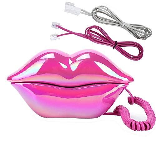 CHENJIEUS Lip Telephone, Advanced Home Telephone, Interesting Mouth Lip-Shaped Telephone, Electroplating Wire Phone Home Decoration, for Families House Phone (Electroplating Rose red)