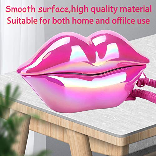 CHENJIEUS Lip Telephone, Advanced Home Telephone, Interesting Mouth Lip-Shaped Telephone, Electroplating Wire Phone Home Decoration, for Families House Phone (Electroplating Rose red)