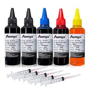 aomya ink refill kit 5x100ml for canon 250 251 270 271 280 281 1200 2200 pg240 cl241 pg245 cl246 pg210 refillable ink cartridge cis ciss system with 5 syringes (pbk, bk, c, m, y)