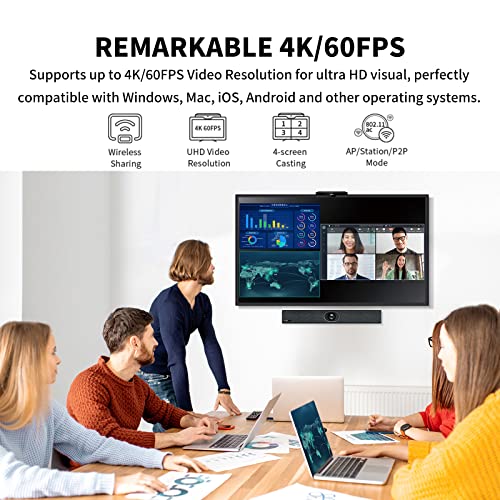 Yealink RoomCast Wireless HDMI Transmitter and Receiver 4K, Up to 4 Screens Casting Wireless Presentation System, Equipped with WPP30 Plug & Play, Collaboration with Yealink A20 A30, no App Needed