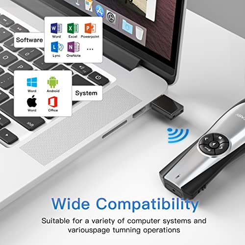 BYEASY Wireless Presenter,RF 2.4GHz Presentation Clicker Remote 100 FT, USB PowerPoint PPT Clicker, Volume Control for Google Slides- Black