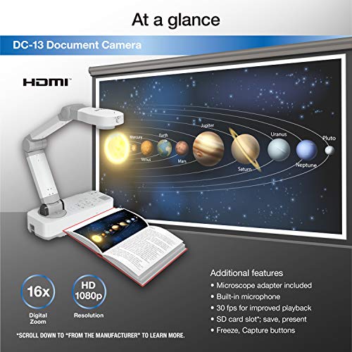 Epson DC-13 High-Definition Document Camera with HDMI, 16x Digital Zoom and 1080p Resolution,White