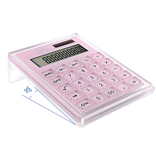 EXPUTRAN Acrylic Calculator with Stand, Battery and Solar Hybrid Powered Basic Calculator 12-Digit LCD Display,Home Office Desktop Accessories(Pink)