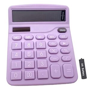 youho calculator, 12-bit solar battery dual power standard function electronic calculator with large lcd display office calculator purple