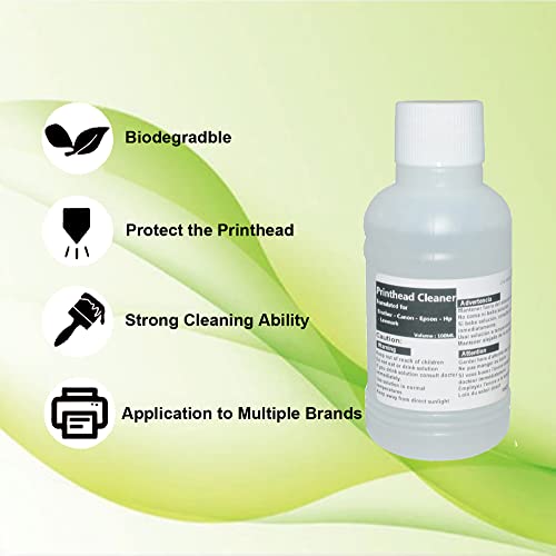 JEJEMI Printhead Cleaning Kit for Epson Canon Brother Lexmark Hp Printer Fluid Sublimation Ink Pigment Dye 3.4oz 100ml, Transparent