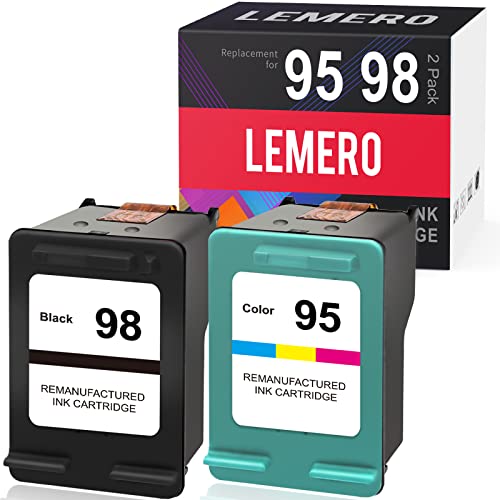 LEMERO Remanufactured Ink Cartridge Replacement for HP 95 95XL 98 98XL to use with Officejet 150 100 H470 Photosmart 8030 6305 (Black, Tri-Color, 2-Pack)