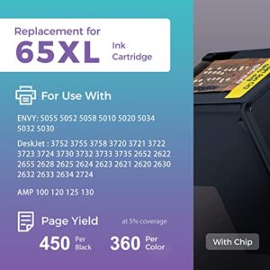 MYCARTRIDGE 65XL Remanufactured Ink Cartridge Replacement for HP 65 65XL Black and Color Ink Cartridge for Envy 5055 5052 Deskjet 3752 2652 2655 3758 2624 3720 3755 Printer