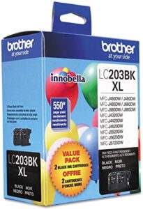 brother genuine high yield black ink cartridges, lc2032pks, replacement black ink two pack, includes 2 cartridges of black ink, page yield up to 550 pages/cartridge, lc203-2 pack