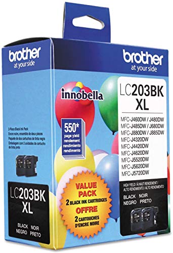 Brother Genuine High Yield Black Ink Cartridges, LC2032PKS, Replacement Black Ink Two Pack, Includes 2 Cartridges of Black Ink, Page Yield Up to 550 Pages/Cartridge, LC203-2 Pack