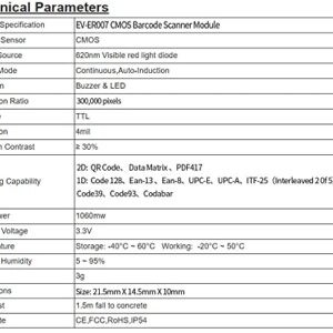 EVAWGIB Embedded 2D Barcode Scanner Module Kiosk Arduino Barcode Scan Engine TTL Small QR PDF417 Code Barcode Scanner Module