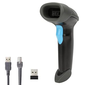 2d 1d 2.4g wireless bar code scanner versatile 2 in 1 (wireless+wired) for computers pc, unideeply automatic barcode reader scanner 196 feet indoor transmission distance, qr pdf417 scanning gun, black