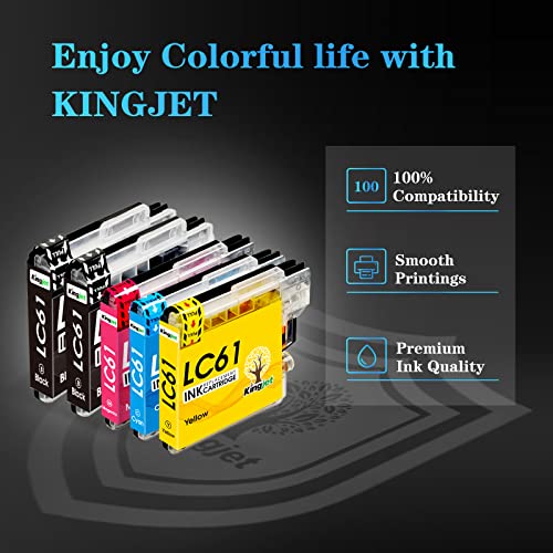 Kingjet Compatible Ink Cartridge Replacement for Brother LC61 LC 61 LC-61 for MFC-495CW MFC-490CW MFC-J615W MFC-5895CW MFC-J410W MFC-6490CW, MFC-6890CDW, 15 Pack (6 Black 3 Cyan 3 Magenta 3 Yellow)