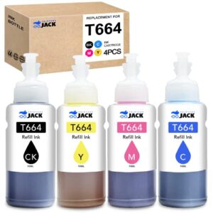 printers jack compatible epson t664 refill ink bottle kit for expression et-2650, et-2500, et-2550, et-2600 & workforce et-16500, et-4500, et-4550 printers