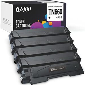 oa100 tn660 compatible toner cartridge replacement for brother tn660 tn 660 tn630 tn-630 for hl-l2380dw hl-l2340dw hl-l2300d hl-l2320d hl-2300dw mfc-l2740dw mfc-l2700dw (black, high yield, 4-pack)