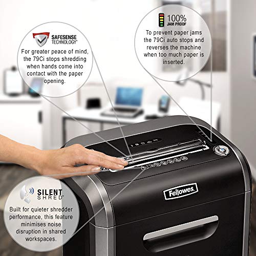 Fellowes Powershred 79Ci 16 Sheet Cross Cut Paper Shredder for The Small or Home Office with 100 Percent Jam Proof, SafeSense and Silent Shred