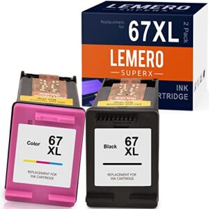 lemerosuperx 67xl ink cartridges remanufactured ink cartridge replacement for hp 67xl 67 xl combo pack for envy 6055 6055e 6052 envy pro 6455 6452 deskjet 4155 4155e printer(1 black, 1tri-color)