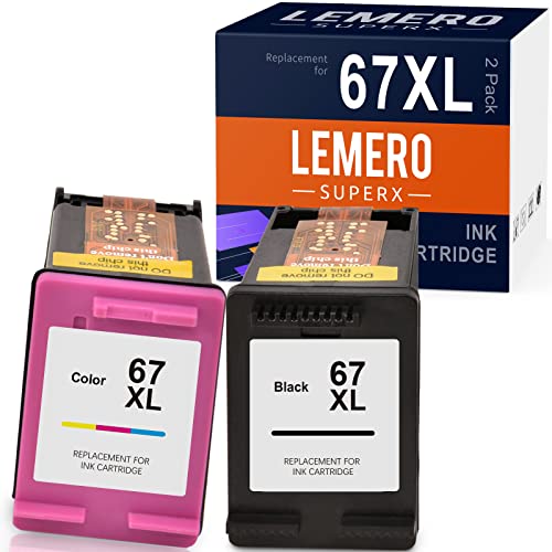 LemeroSuperx 67XL Ink Cartridges Remanufactured Ink Cartridge Replacement for HP 67XL 67 XL Combo Pack for Envy 6055 6055e 6052 Envy Pro 6455 6452 DeskJet 4155 4155e Printer(1 Black, 1Tri-Color)