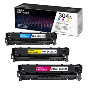 compatible 304a cc531a cc532a cc533a remanufactured toner cartridge replacement for hp cp2025dn cp2025x cp2025 cp2025n cm2320n cm2320fxi cm2320nf printer (3 pack, 1c+1m+1y).