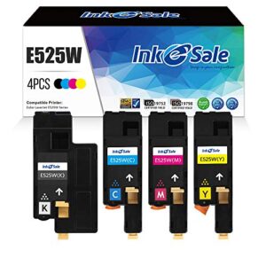 ink e-sale compatible toner cartridge replacement for dell 525 e525 e525w (kcmy, 4 packs), for use with dell e525w color laser printer for 593-bbjx 593-bbju 593-bbjv 593-bbjw
