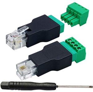 aaotokk rj11 screw terminal rj11 4p 4c male to 4pin female bolt screw type terminals plug for telephone,cctv wiring coupler (2 pack)