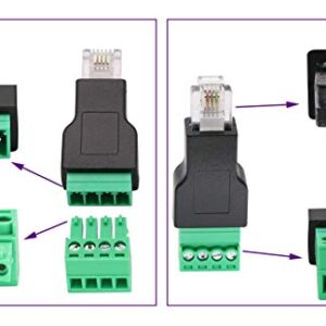 AAOTOKK RJ11 Screw Terminal RJ11 4P 4C Male to 4Pin Female Bolt Screw Type terminals Plug for Telephone,CCTV wiring Coupler (2 Pack)