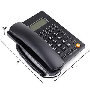 DEAYOU L019 Corded Telephone for Desk, Wired Landline Desktop House Phone with Speaker for Seniors, Caller ID Single Line Integrated Telephone with Call Blocking for Home, Office, Hotel, Black