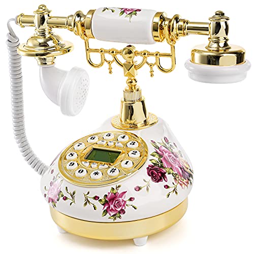 Cedilis Retro Vintage Phone, Antique Ceramic Telephone with LCD, Old Fashioned Telephones with Push Button Dial for Home Decor