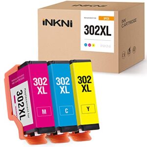 inkni remanufactured ink cartridge replacement for epson 302xl 302 xl t302xl ink for expression premium xp-6000 xp-6100 printer (cyan, magenta, yellow, 3-pack)