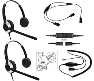 headset training solution (includes 2 x truvoice hd-550 premium double ear headsets with noise canceling microphone,training cord and smart lead – works with 99% of phones with rj9 headset port)
